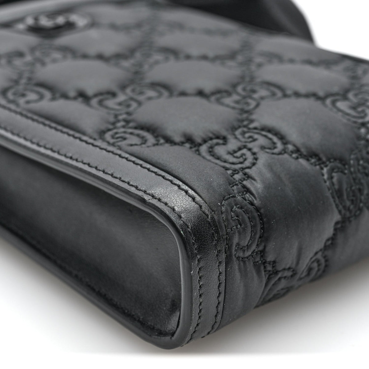 Nylon Calfskin Enamel GG Matelasse Mini Top Slip Handle Crossbody Bag Black