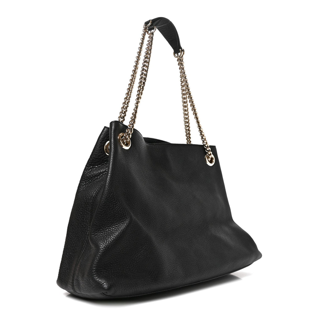 Pebbled Calfskin Medium Soho Chain Shoulder Bag Black