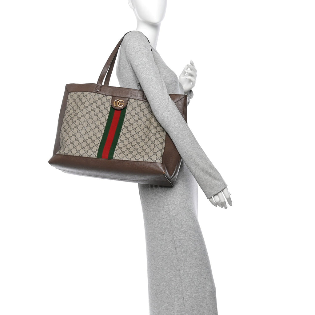 GG Supreme Monogram Web Ophidia Tote Brown