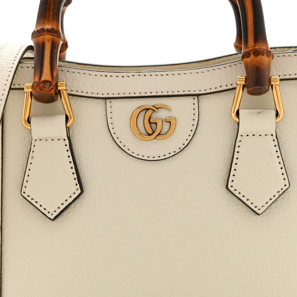 Textured Calfskin Web Mini Diana Tote Bag Mystic White