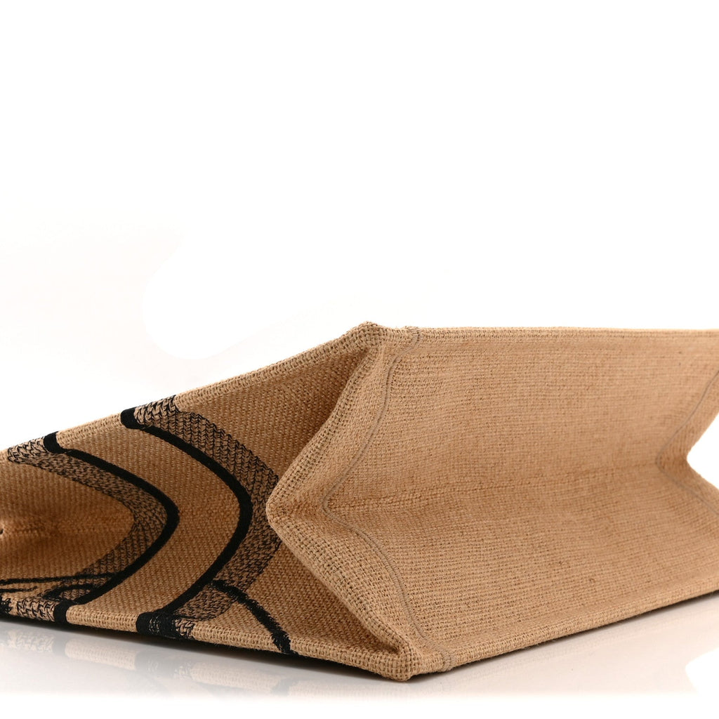 Canvas Jute Embroidered Medium Book Tote Black Beige
