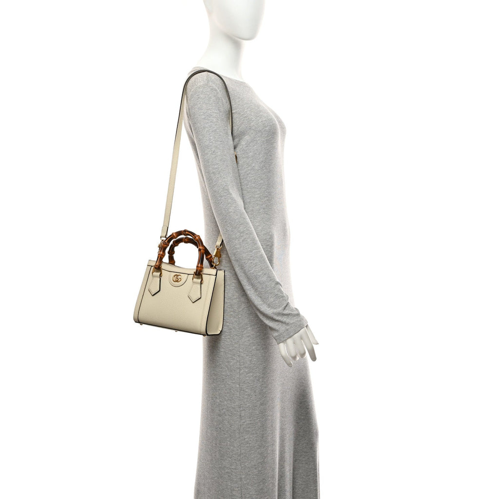 Textured Calfskin Web Mini Diana Tote Bag Mystic White