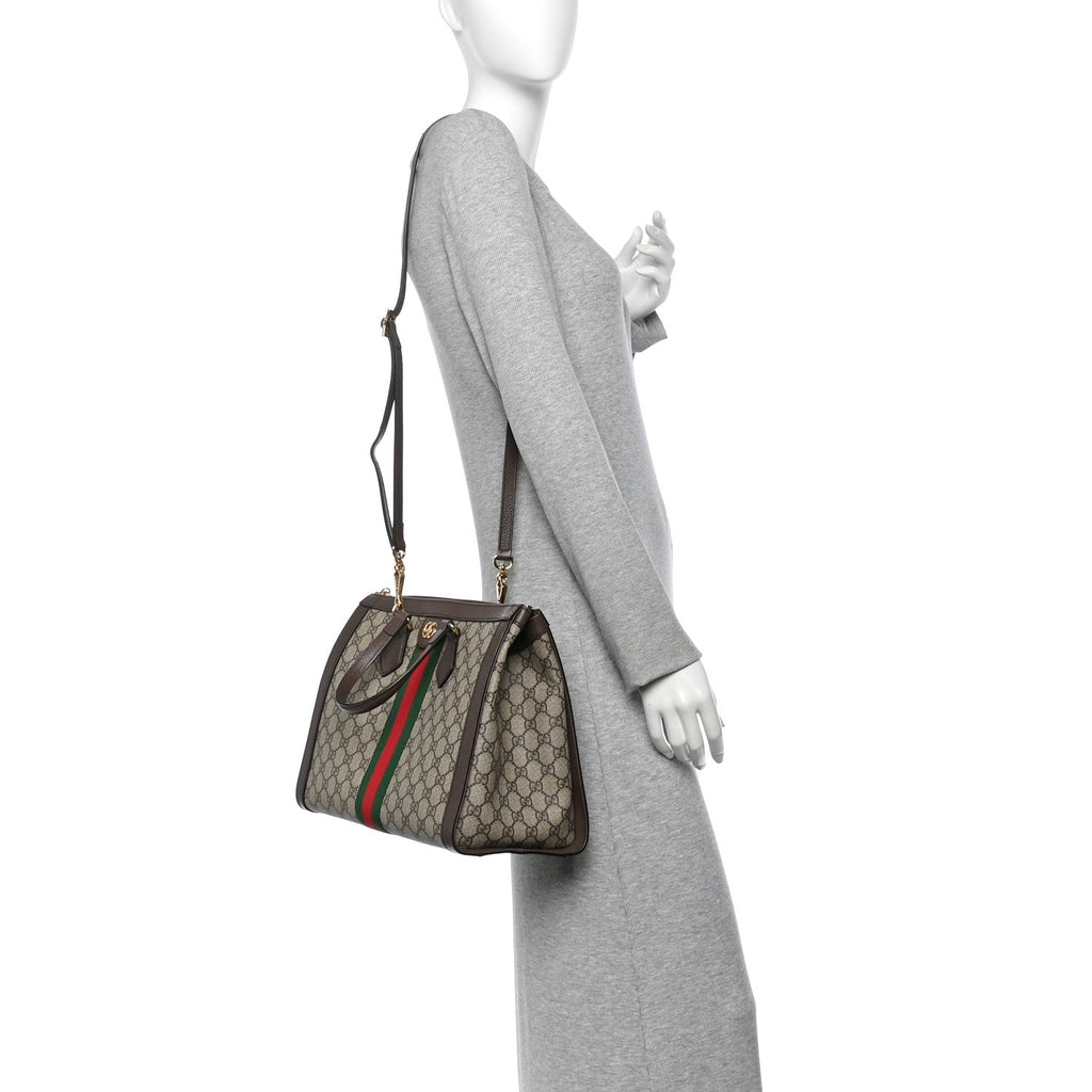 GG Supreme Monogram Web Medium Ophidia Tote Bag Brown