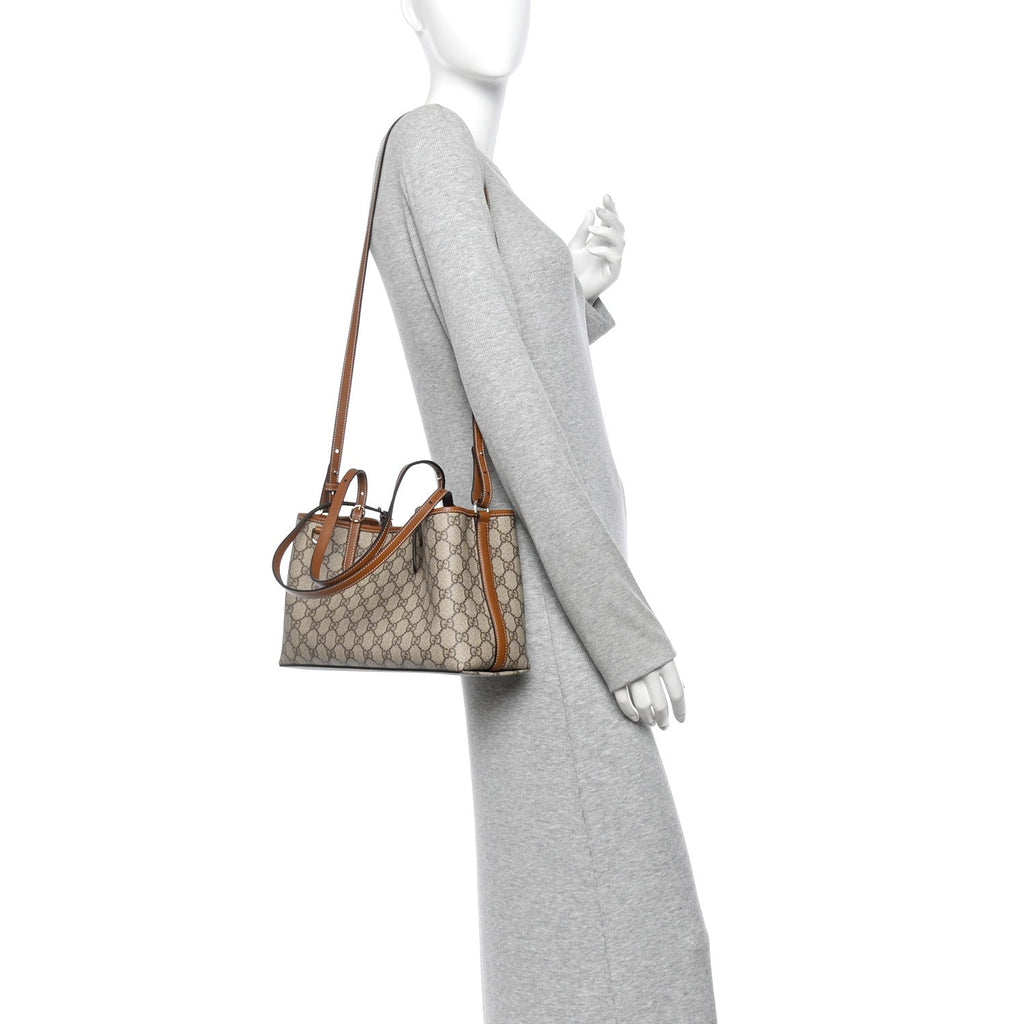 GG Supreme Monogram Emblem Medium Tote Bag Beige Dark Brown