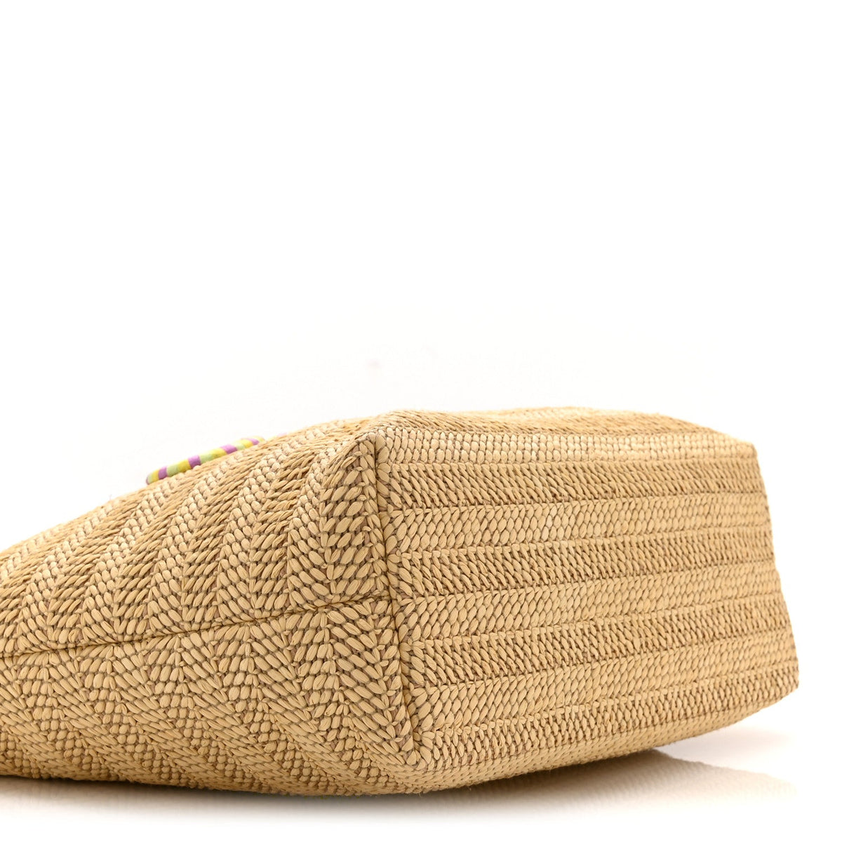 Raffia Woven Logo Patch Medium Tote Bag Natural Brown Multicolor