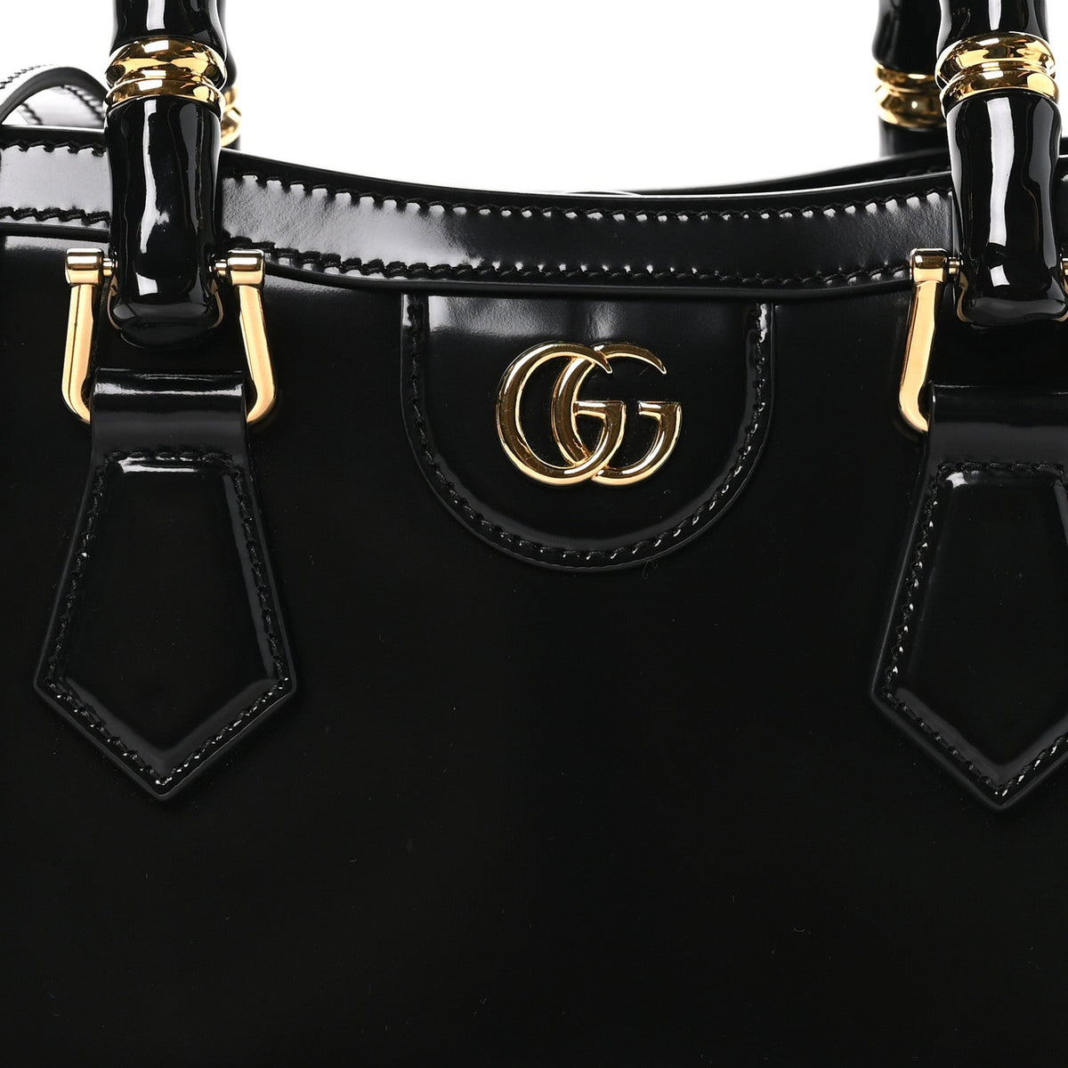 Shiny Polished Calfskin Small Diana Tote Bag Black