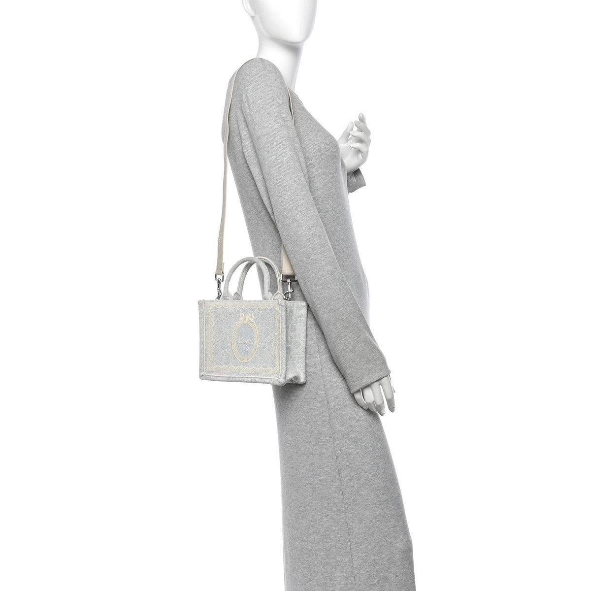 Washed Embroidery Oblique Lace Dior Medallion Mini Book Tote With Strap Celeste Blue Ecru