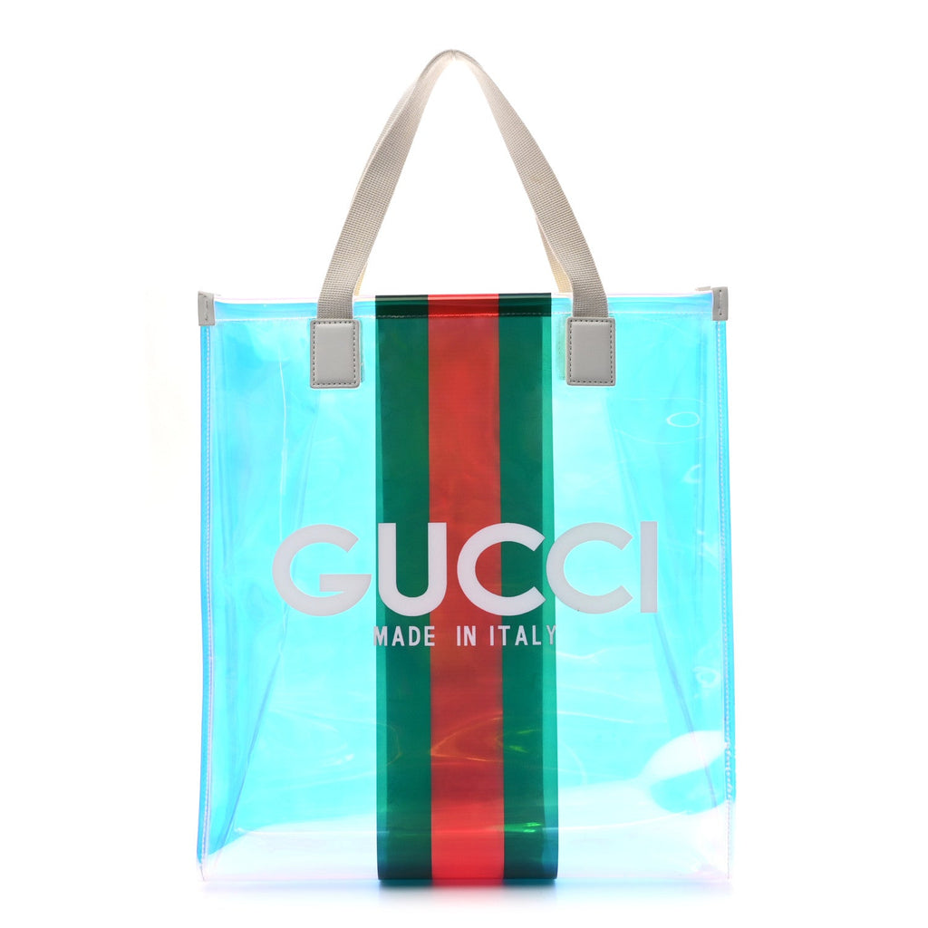 Iridescent Vinyl Logo Web Vertical Tote Multicolor