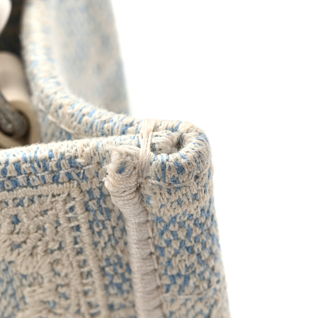 Washed Embroidery Oblique Lace Dior Medallion Mini Book Tote With Strap Celeste Blue Ecru
