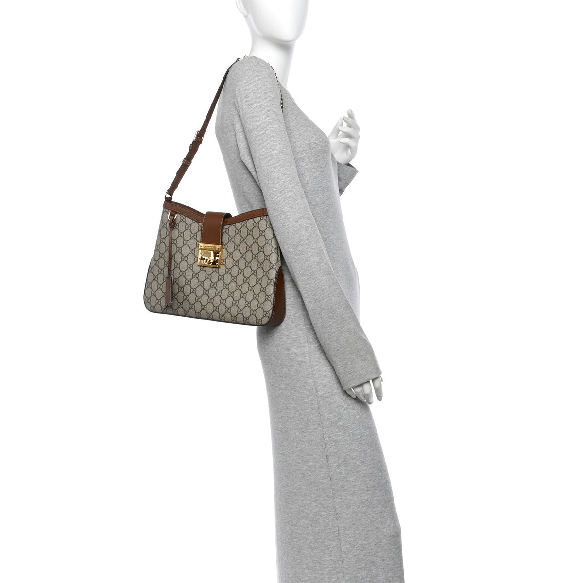 GG Supreme Monogram Medium Padlock Shoulder Bag Beige Ebony Brown Sugar