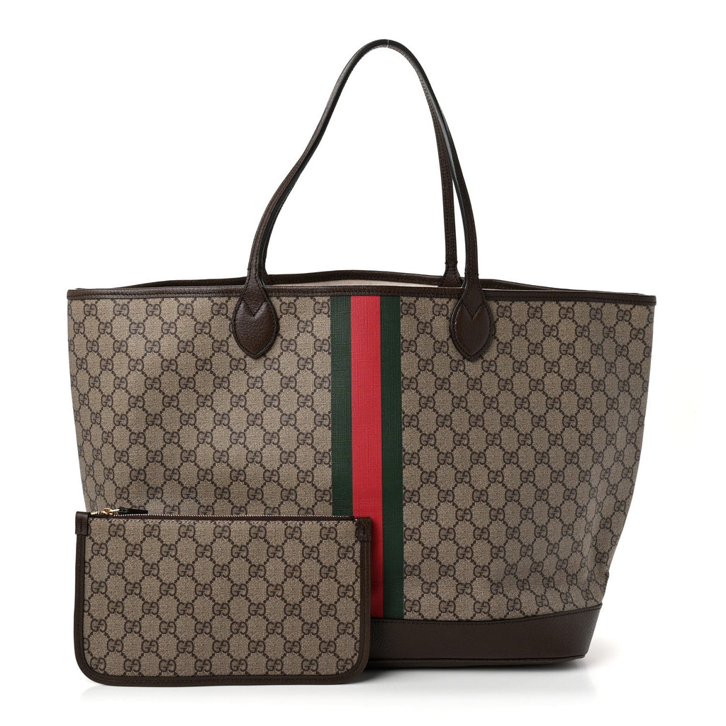 GG Supreme Monogram Textured Dollar Calfskin Web Large Ophidia Tote Beige Ebony New Acero