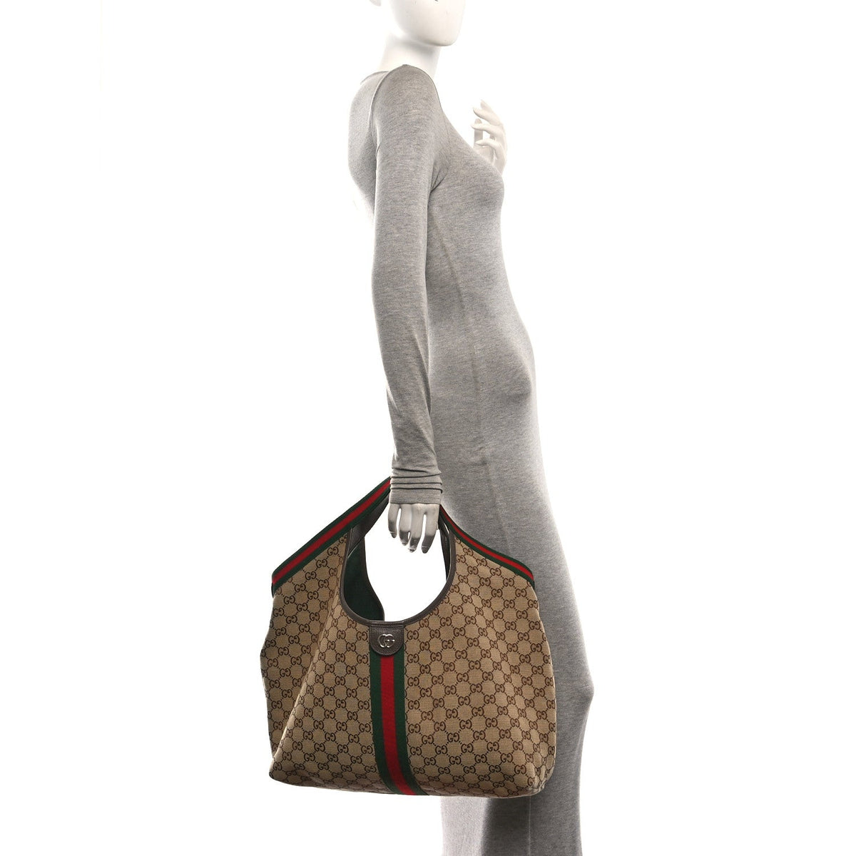GG Monogram Web Large Giglio Tote Beige Brown