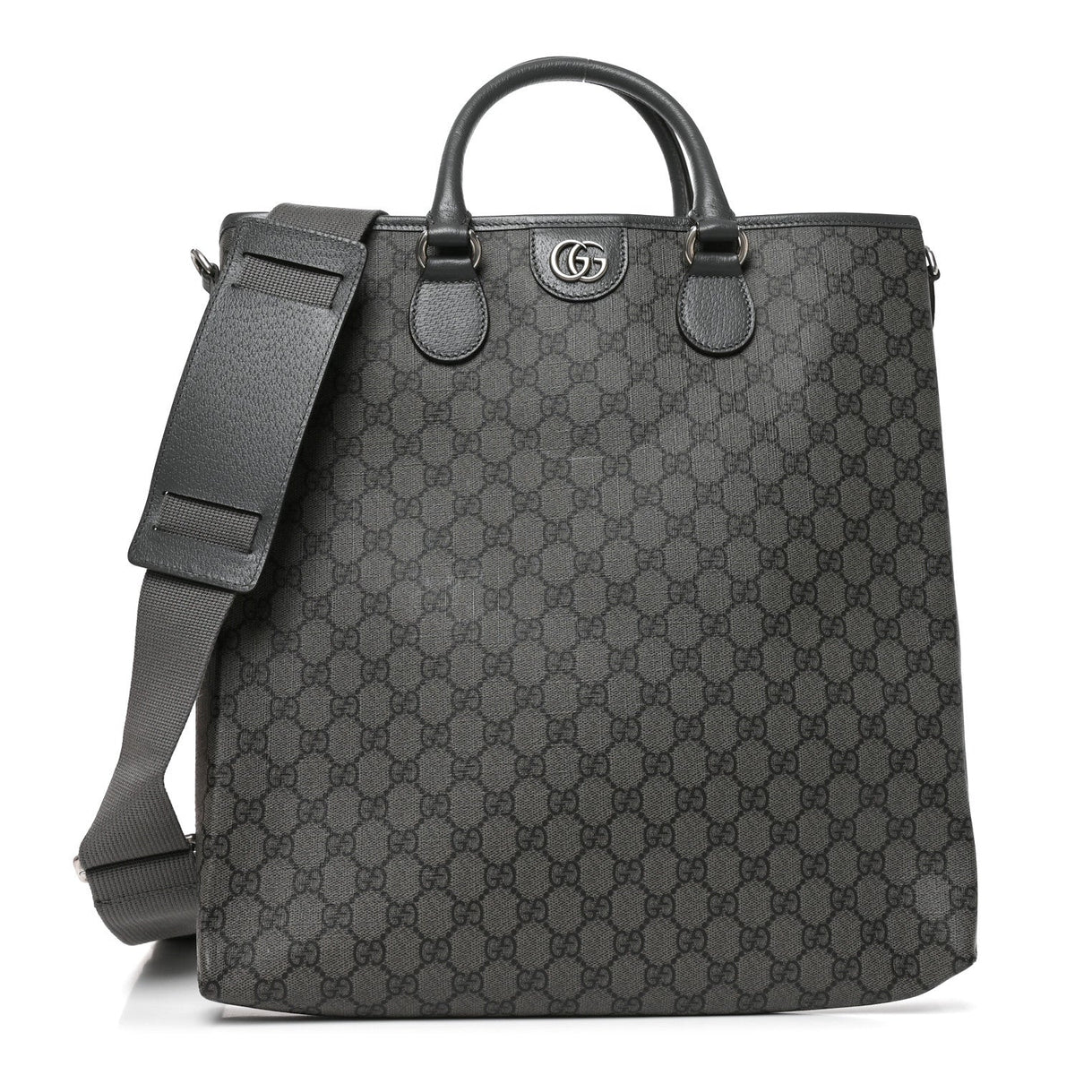 GG Supreme Monogram Textured Dollar Calfskin Ophidia Tote Grey Black Graphite Grey