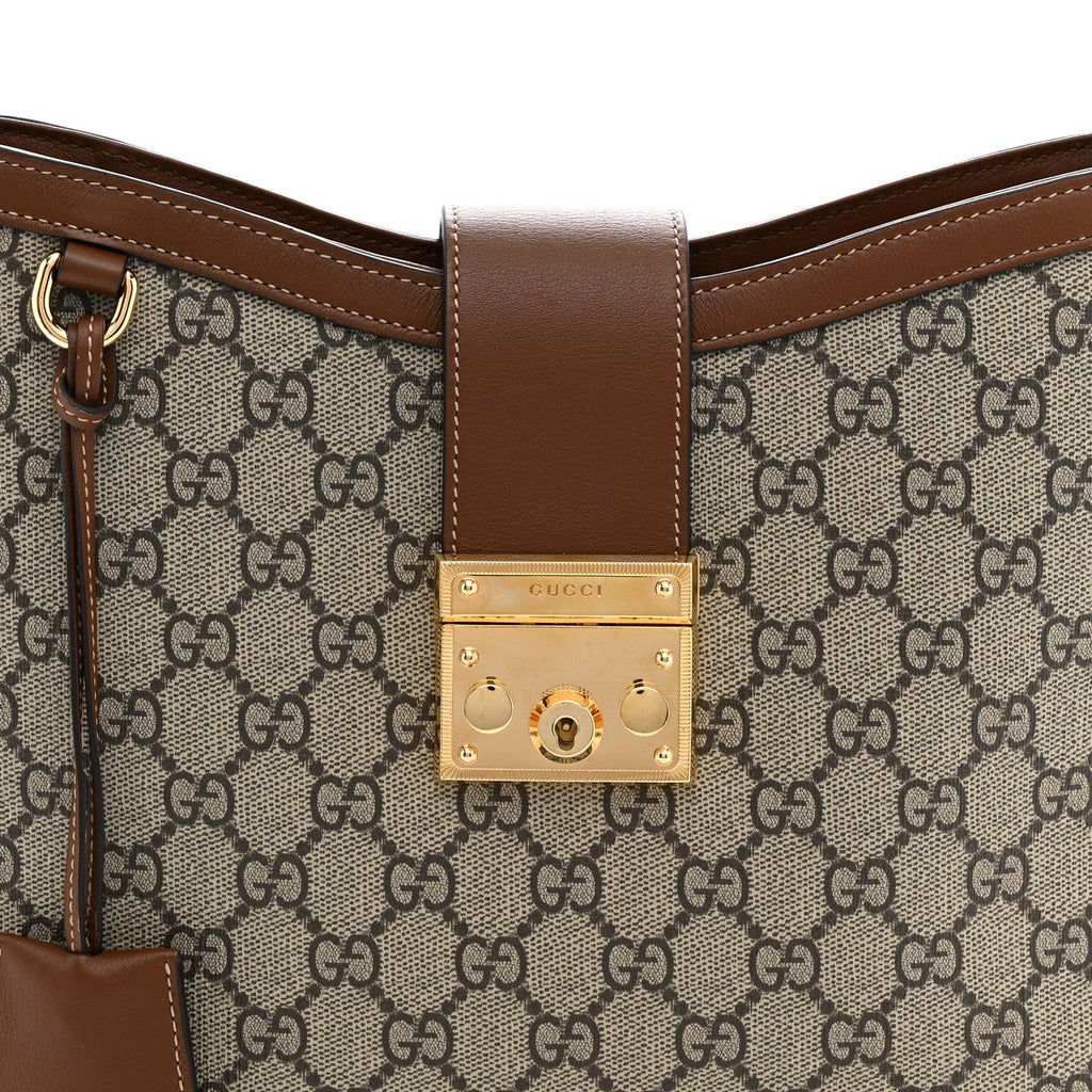 GG Supreme Monogram Medium Padlock Shoulder Bag Beige Ebony Brown Sugar