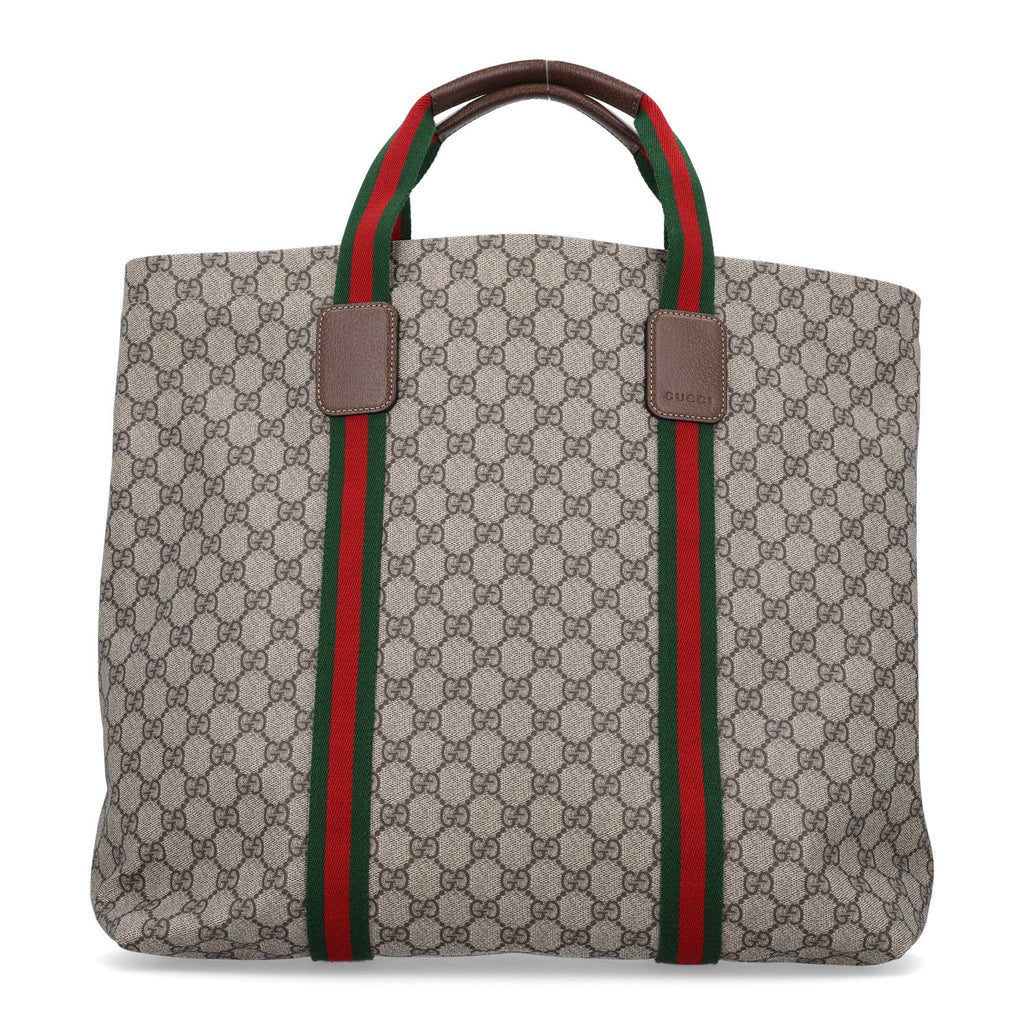 Tender GG Supreme Monogram Textured Dollar Calfskin Web Tote Beige Ebony New Acero
