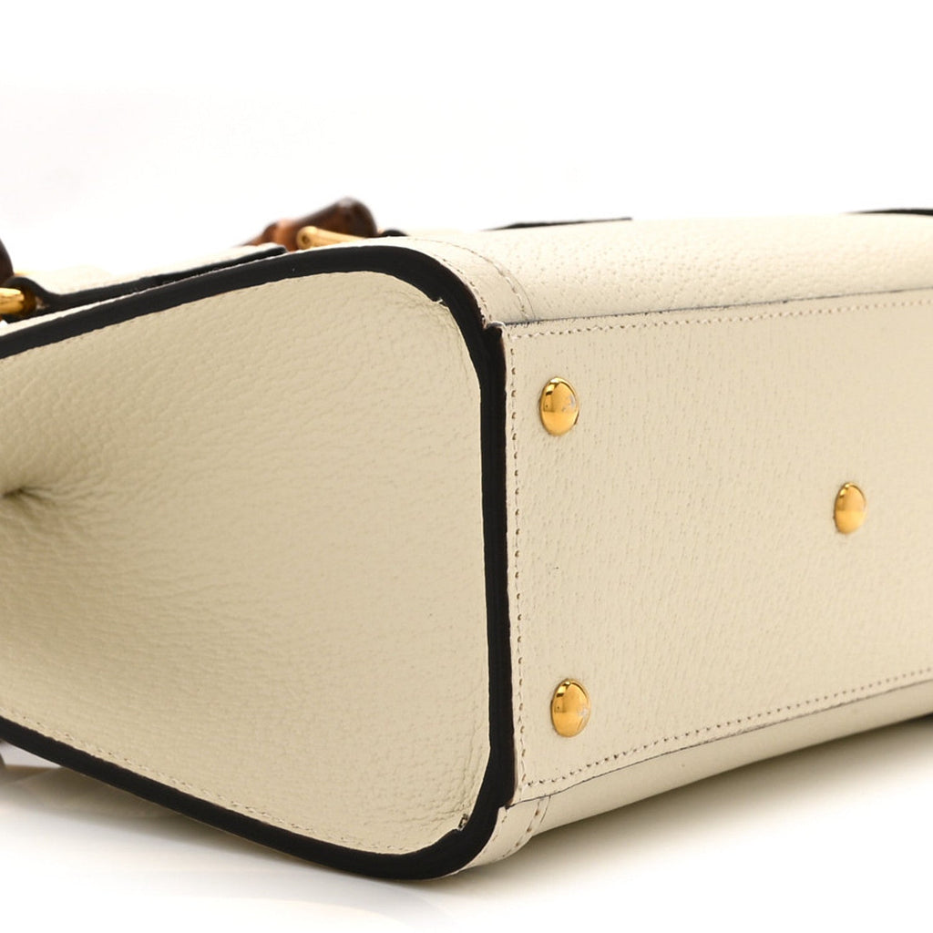 Textured Calfskin Web Mini Diana Tote Bag Mystic White