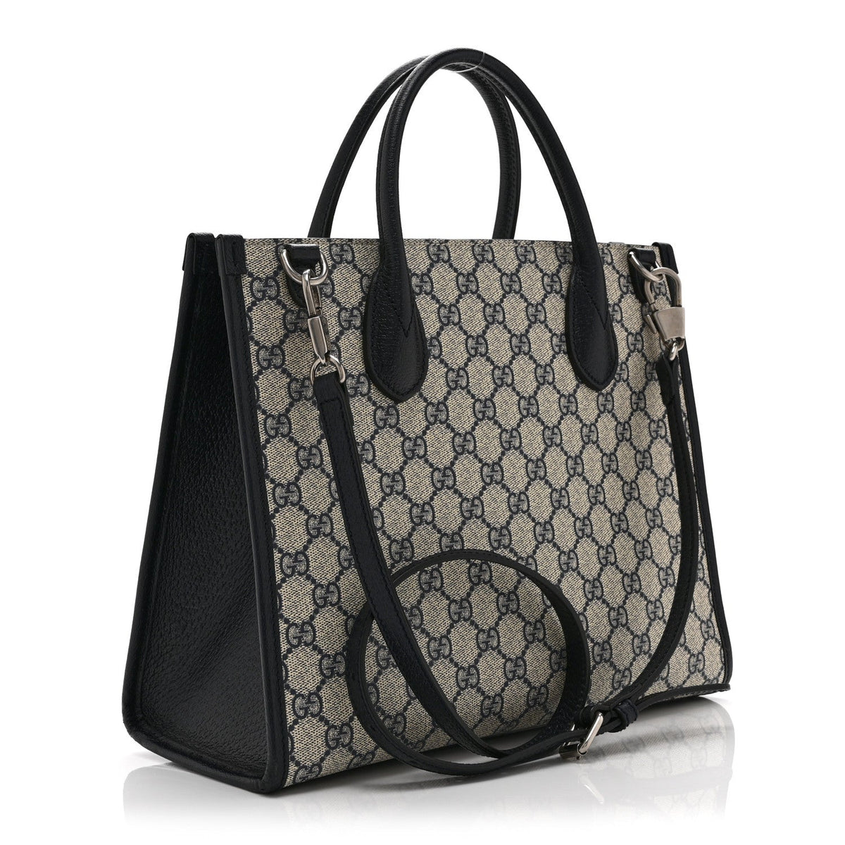 GG Supreme Monogram Textured Dollar Calfskin Small Retro Interlocking G Tote Bag Beige Blue