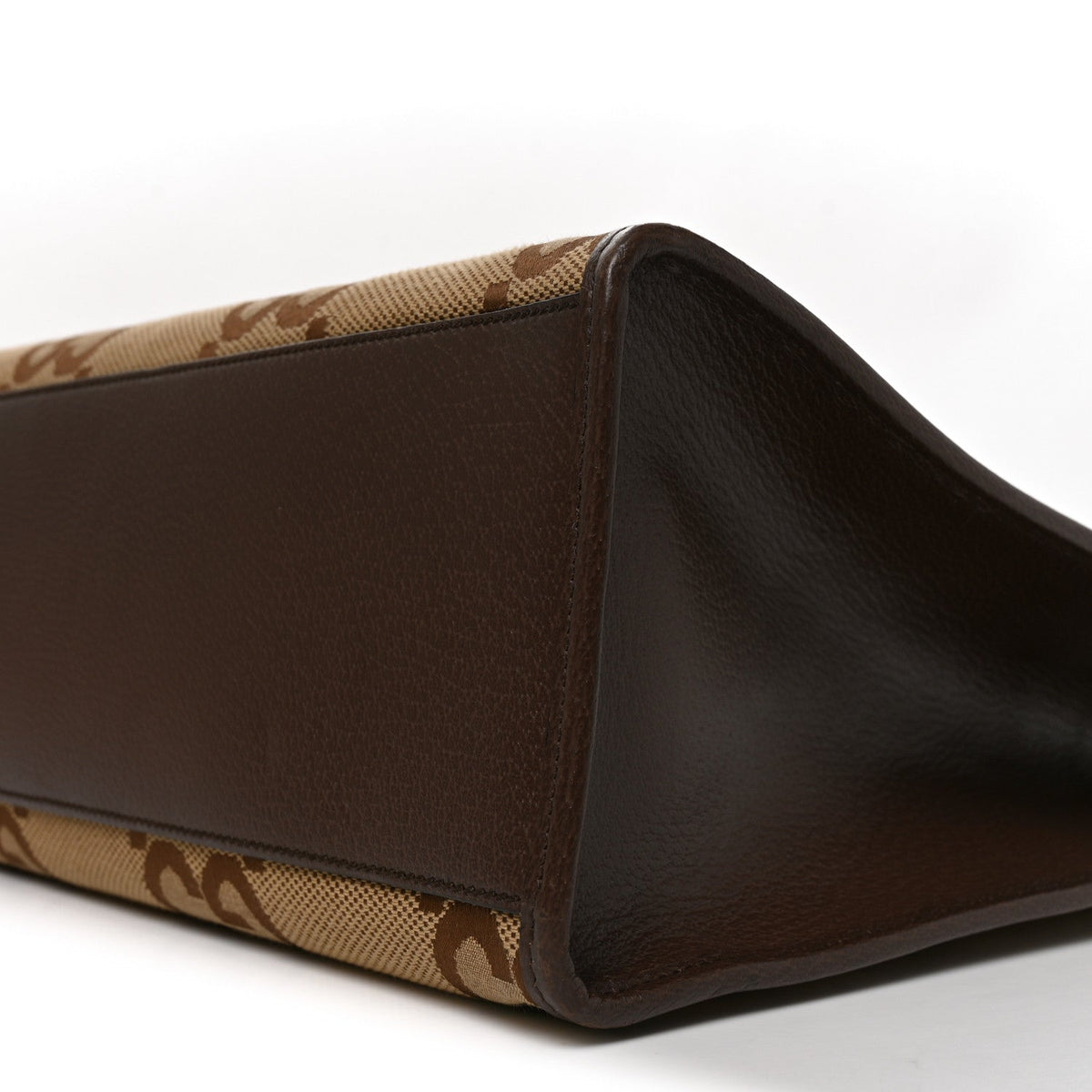 Monogram Jumbo GG Textured Dollar Calfskin Web Small Tote Bag Camel Ebony New Acero