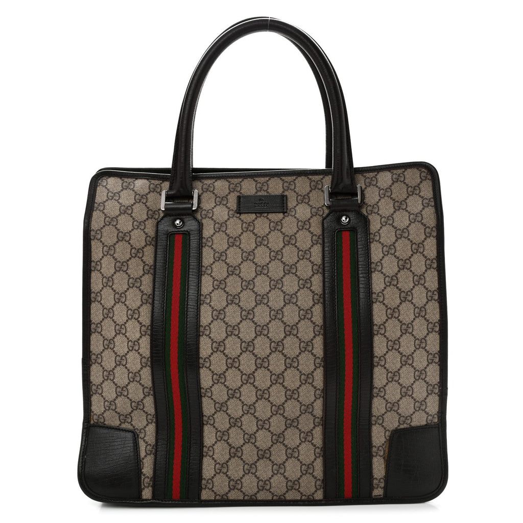 GG Plus Monogram Web Large Tote Dark Brown