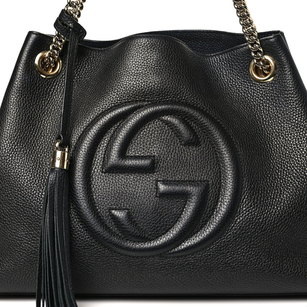 Pebbled Calfskin Medium Soho Chain Shoulder Bag Black