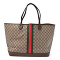 GG Supreme Monogram Textured Dollar Calfskin Web Large Ophidia Tote Beige Ebony New Acero