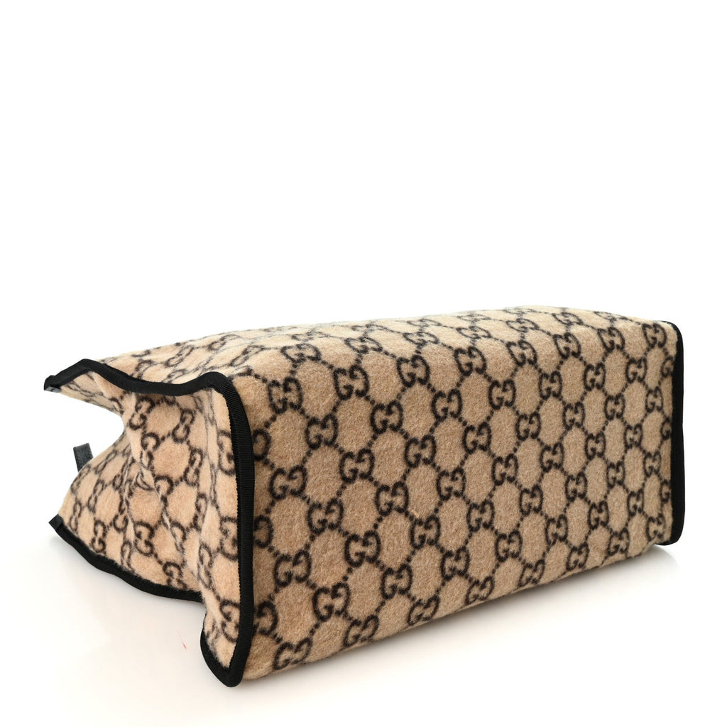 Covered Wool GG Monogram Large Tote Bag Beige Ebony