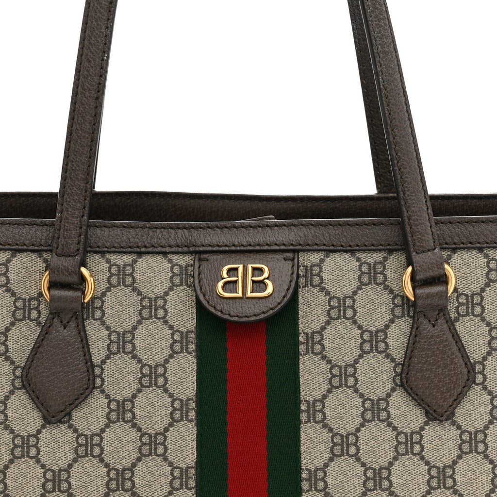 X BALENCIAGA BB Supreme Monogram Web Medium Ophidia Shopping Tote Beige New Acero