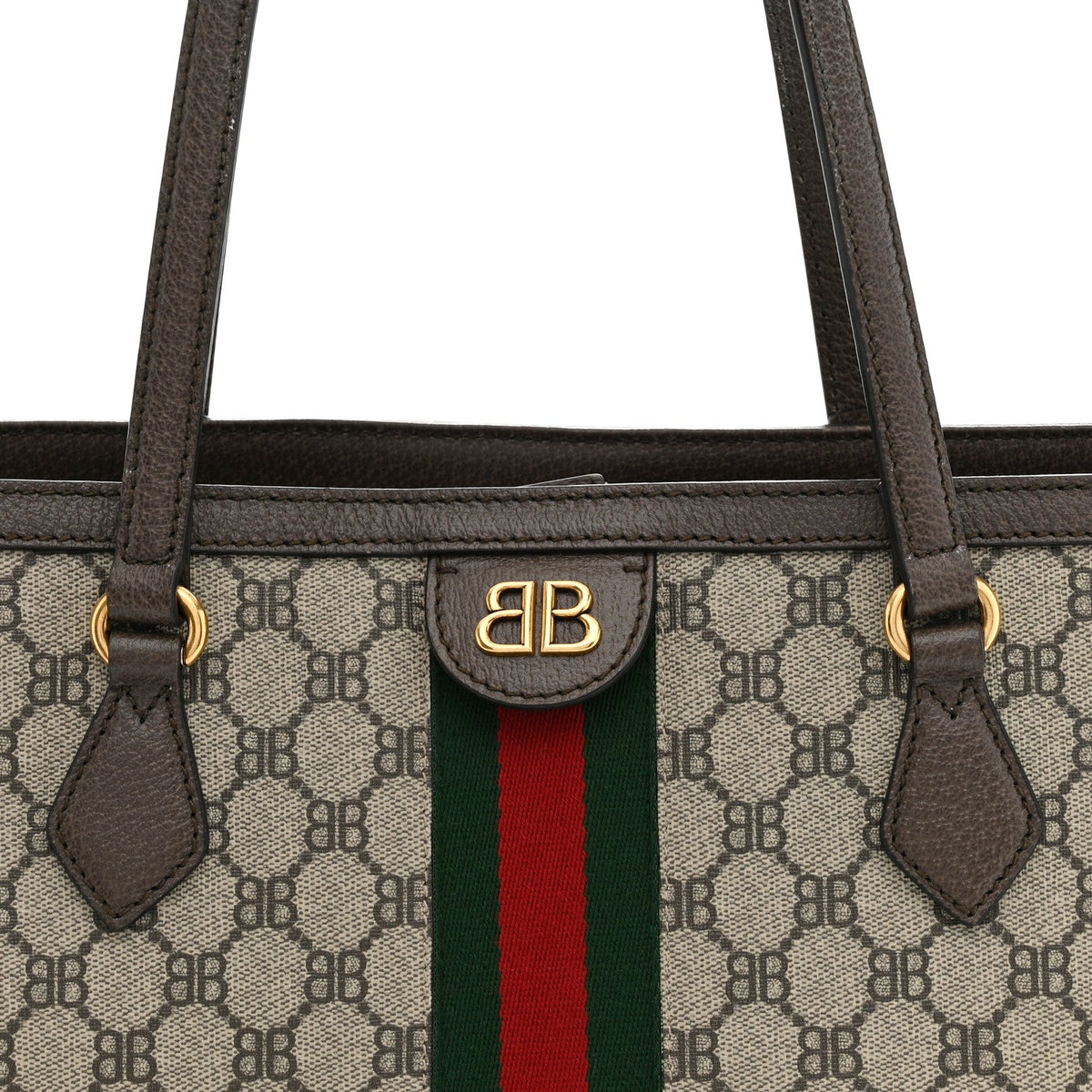 X BALENCIAGA BB Supreme Monogram Web Medium Ophidia Shopping Tote Beige New Acero