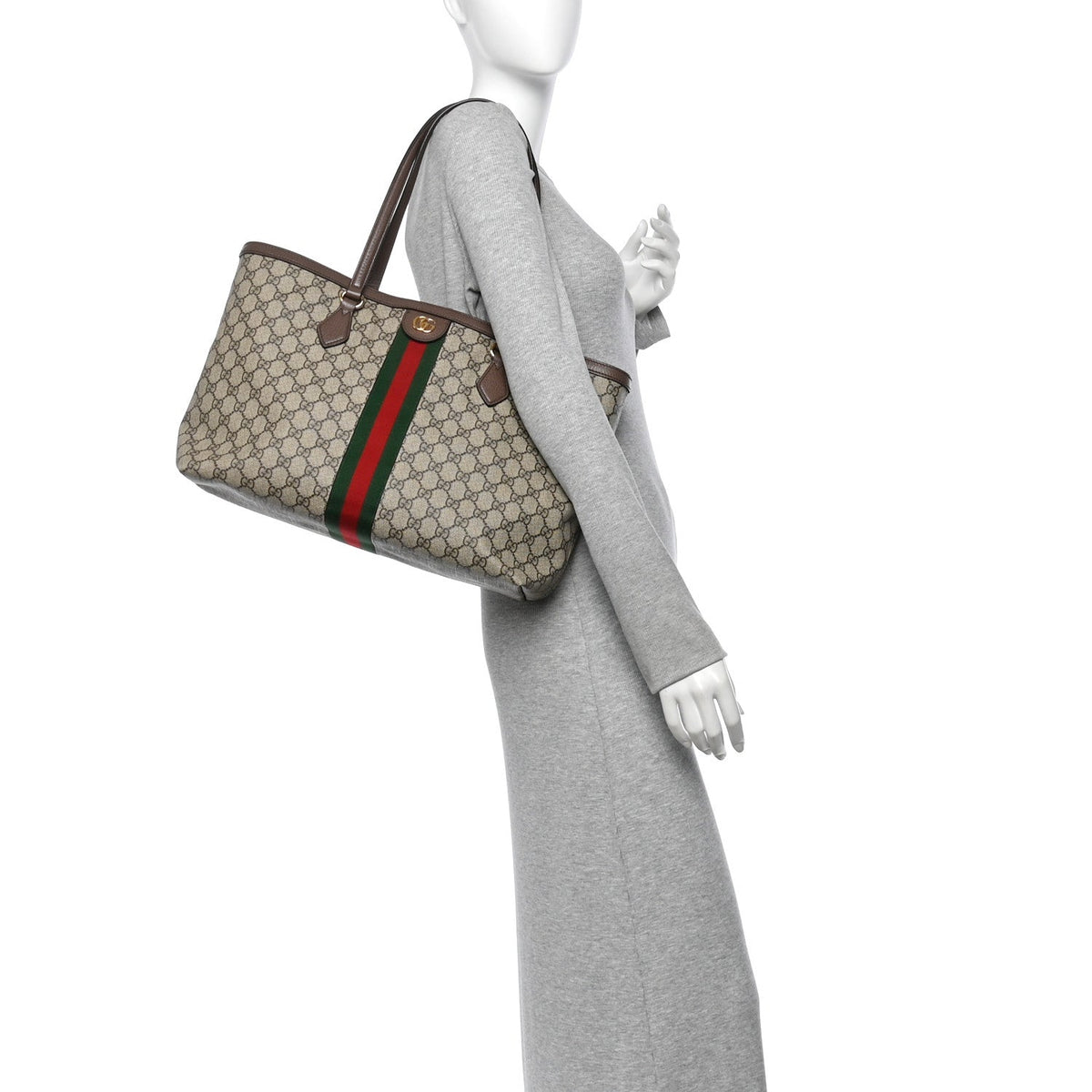 GG Supreme Monogram Medium Ophidia Shopping Tote Brown