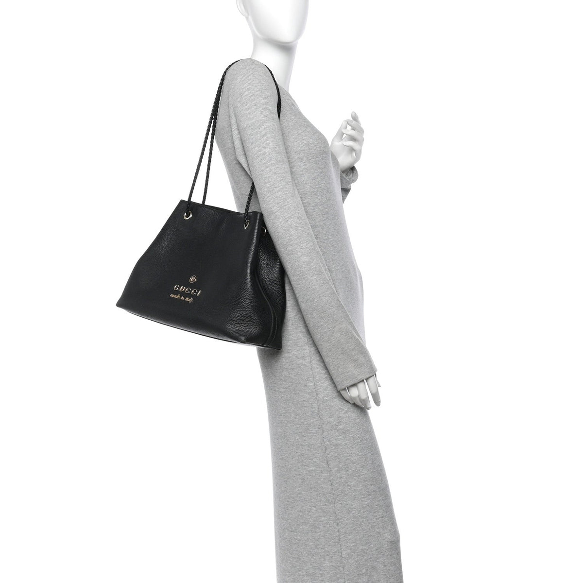 Calfskin Medium Braided Handle Gifford Tote Black