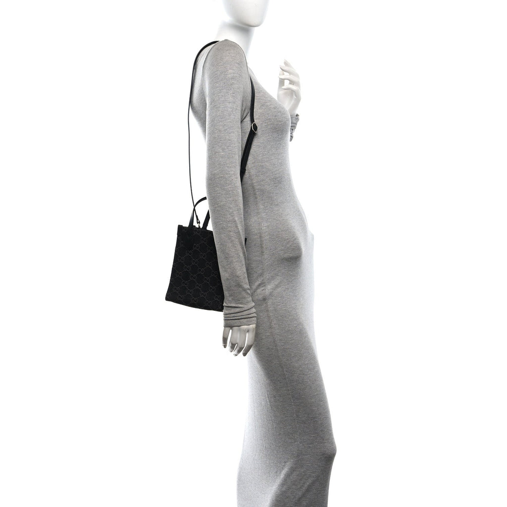 Denim Cuoio Harness GG Monogram Mini Ophidia Tote Bag Black Medium Grey