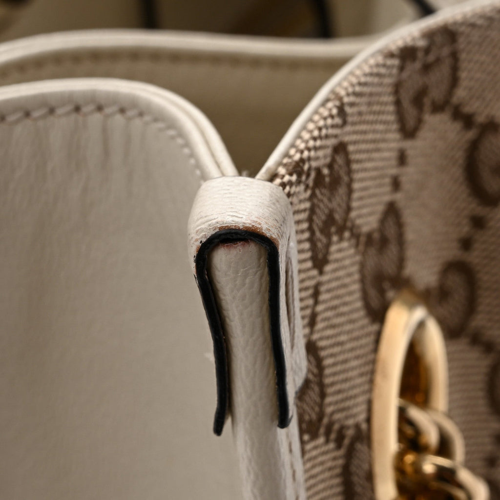 Monogram Calfskin Medium Horsebit 1955 Tote Bag Beige Mystic White