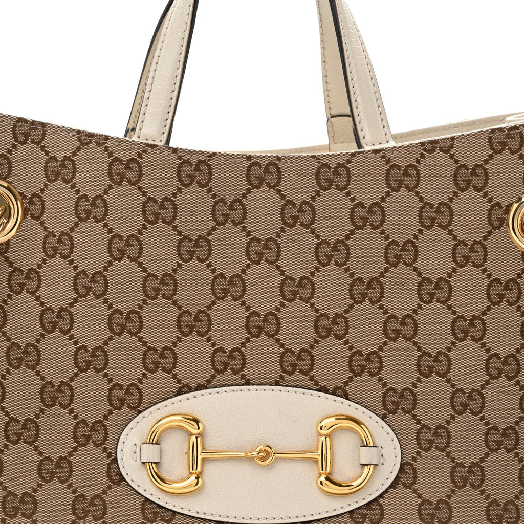 Monogram Calfskin Medium Horsebit 1955 Tote Bag Beige Mystic White
