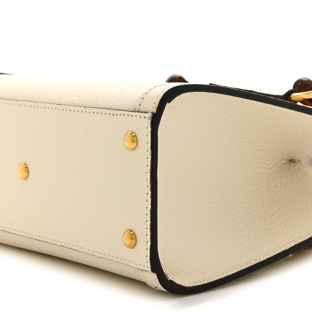 Textured Calfskin Web Mini Diana Tote Bag Mystic White