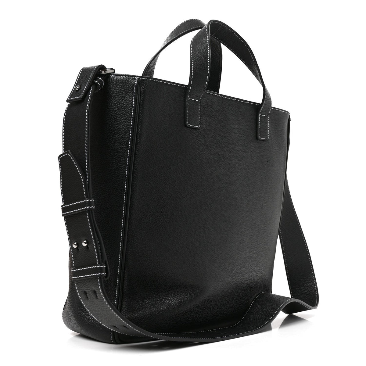 Grained Calfskin Saddle Tote Black