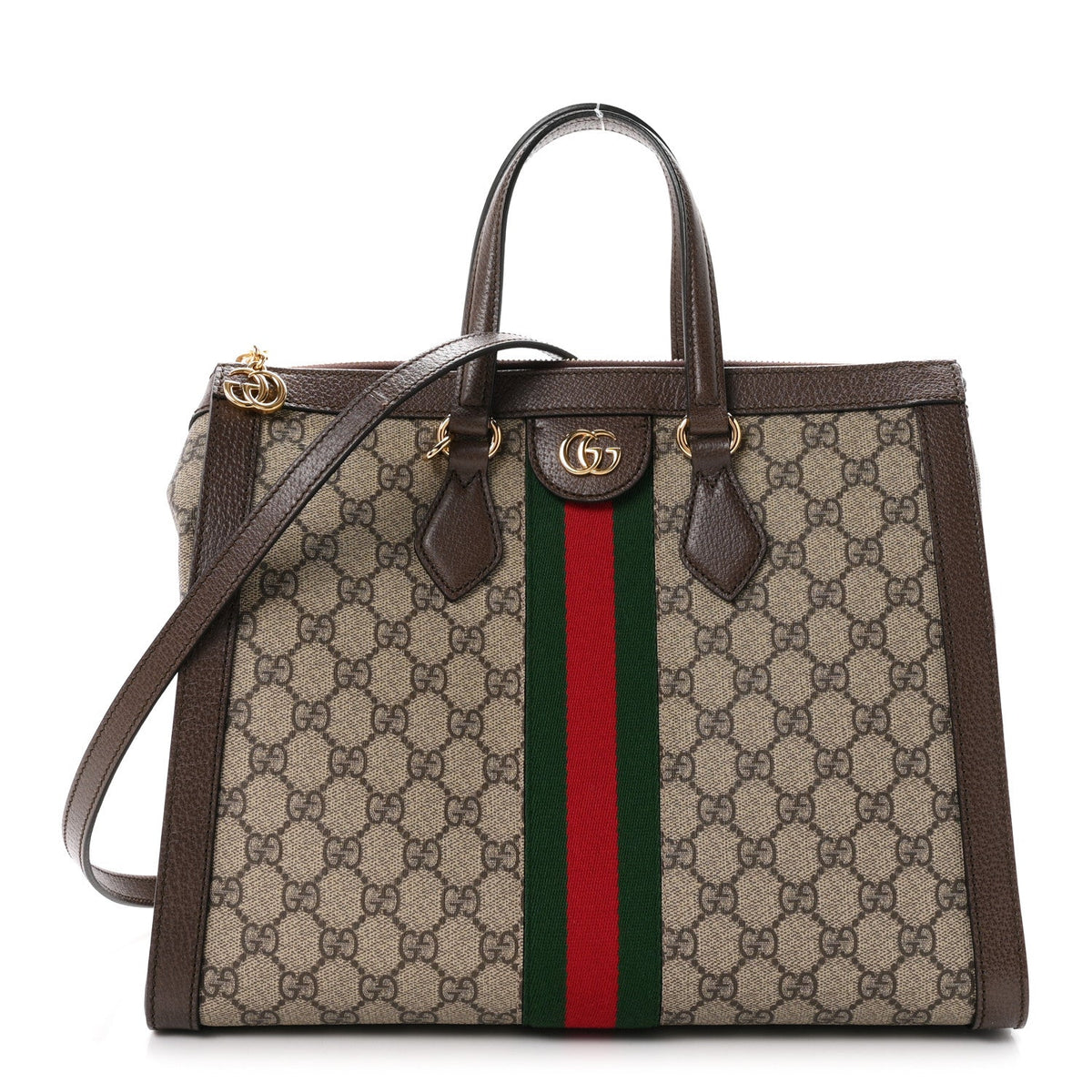 GG Supreme Monogram Web Medium Ophidia Tote Bag Brown