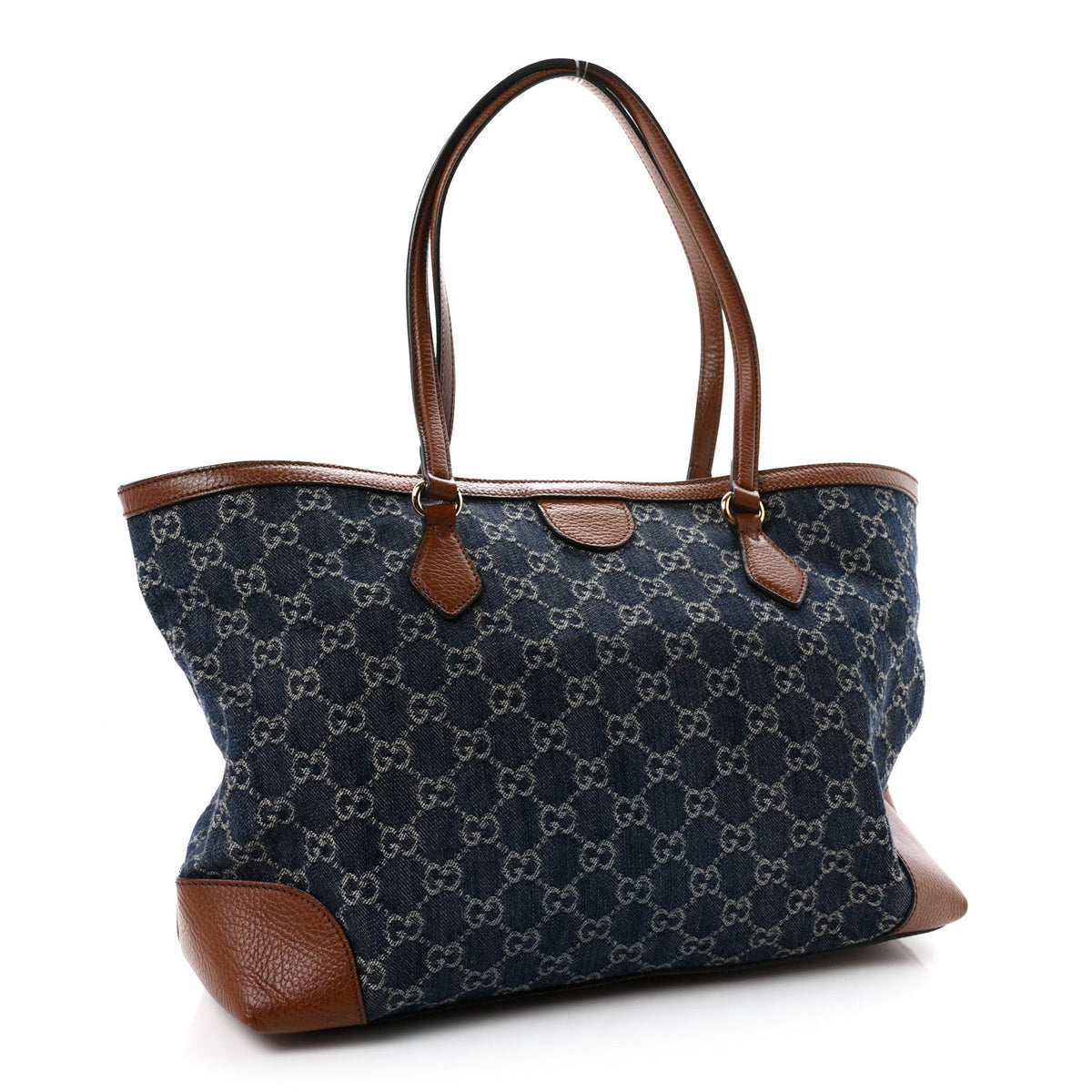 New Denim GG Monogram Medium Ophidia Shopping Tote Blue Tea Cuir