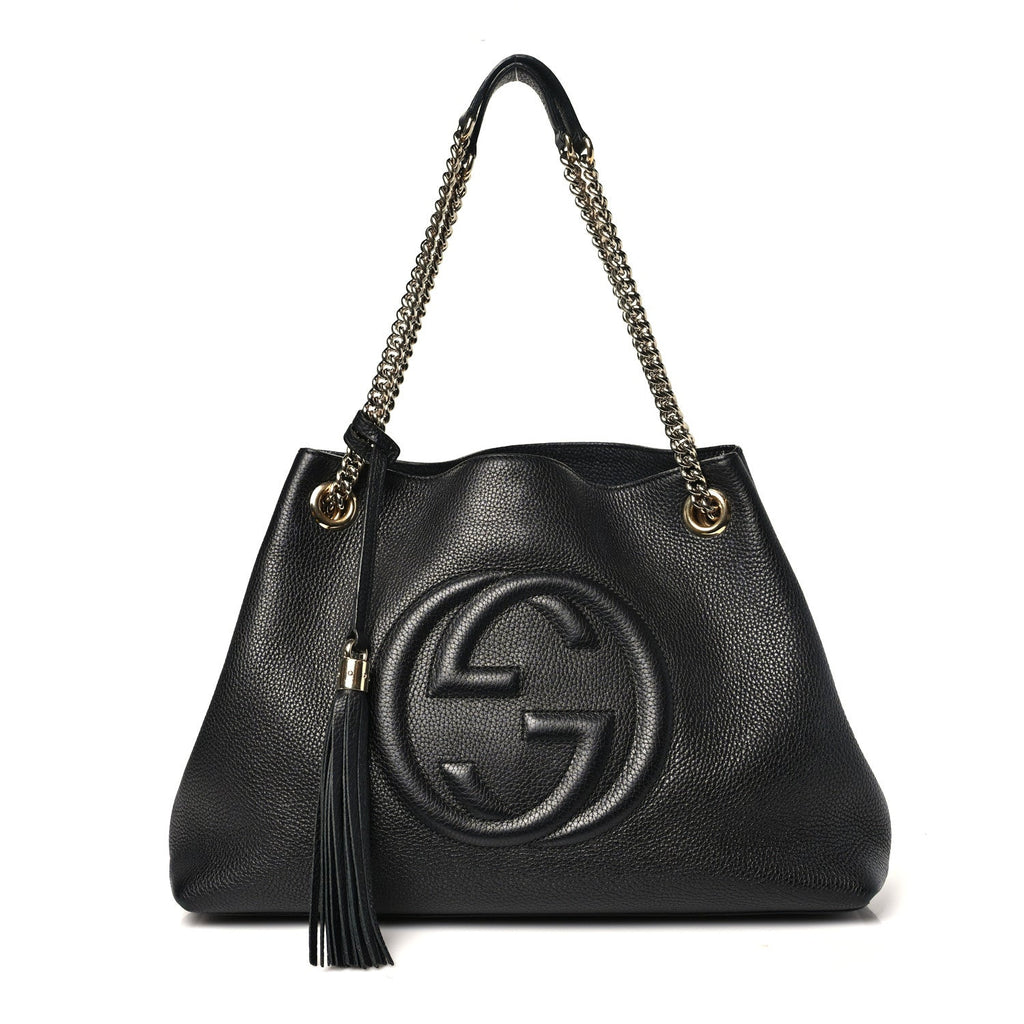 Pebbled Calfskin Medium Soho Chain Shoulder Bag Black