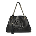 Pebbled Calfskin Medium Soho Chain Shoulder Bag Black