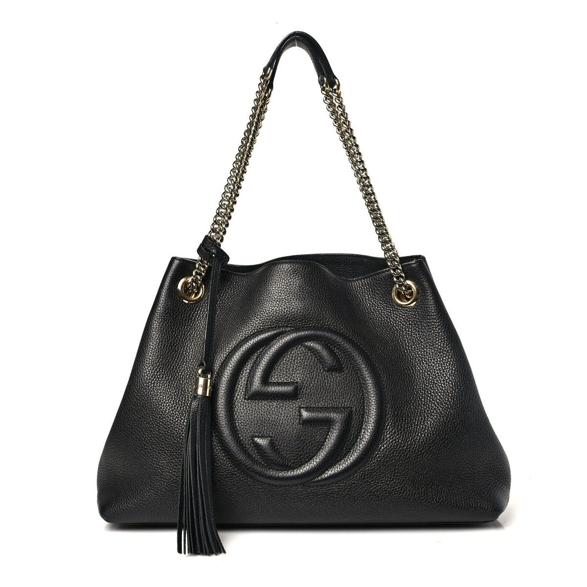 Pebbled Calfskin Medium Soho Chain Shoulder Bag Black