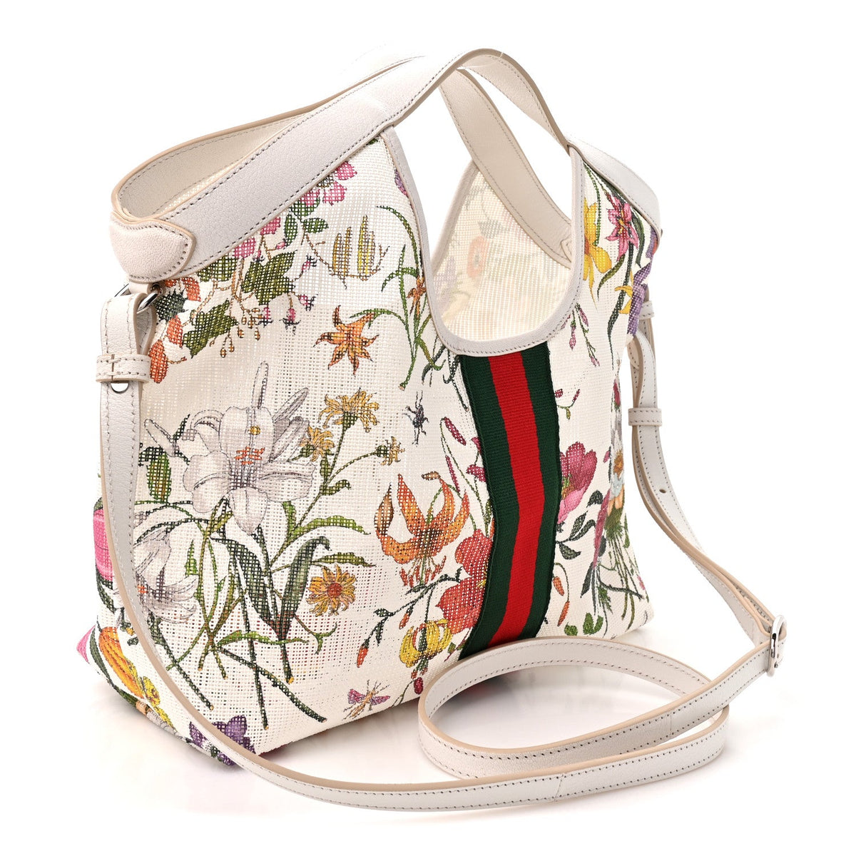 Net Calfskin Web Small Giglio Tote White Multicolor