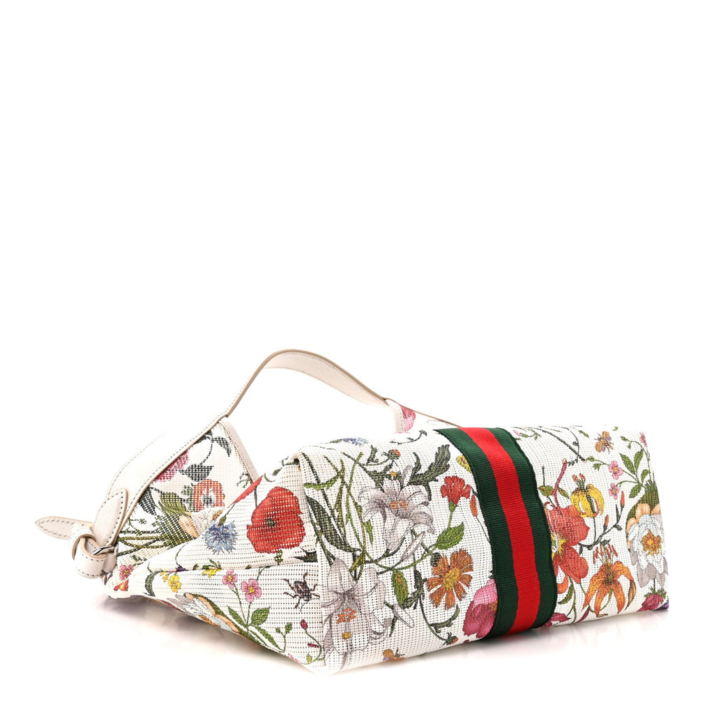 Net Calfskin Web Small Giglio Tote White Multicolor
