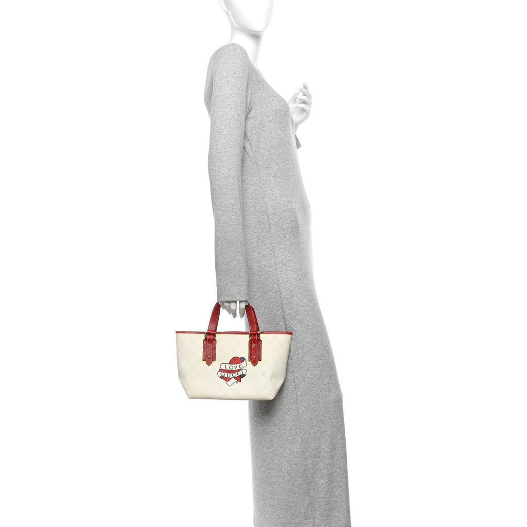 GG Plus Monogram Small Jolicoeur Tattoo Heart Tote Off White Red