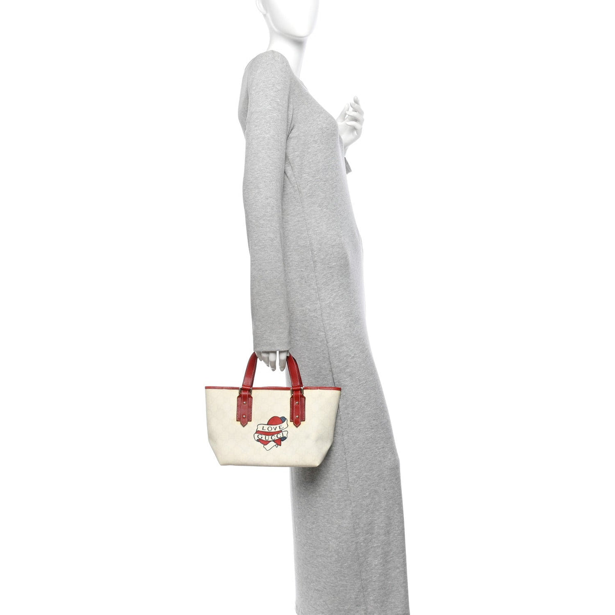 GG Plus Monogram Small Jolicoeur Tattoo Heart Tote Off White Red