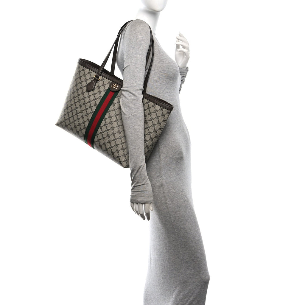 X BALENCIAGA BB Supreme Monogram Web Medium Ophidia Shopping Tote Beige New Acero
