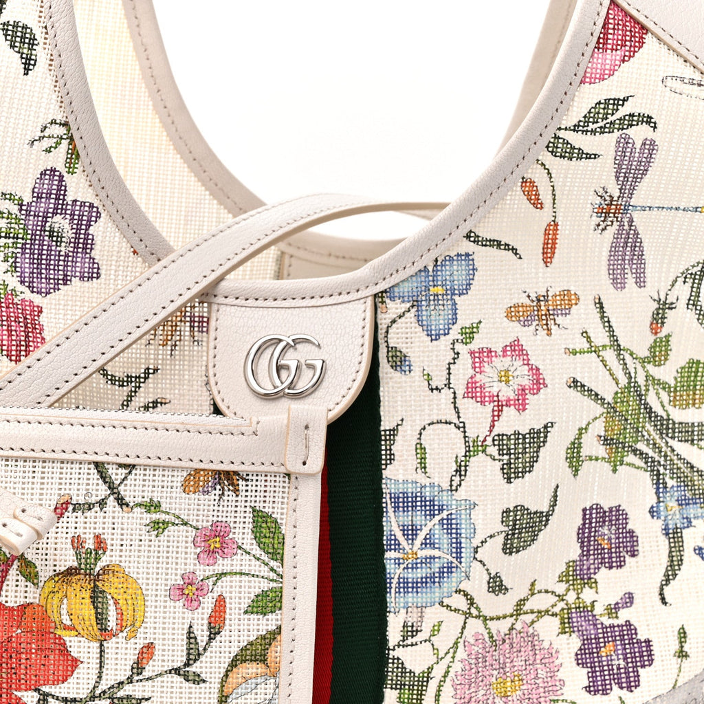 Net Calfskin Web Small Giglio Tote White Multicolor