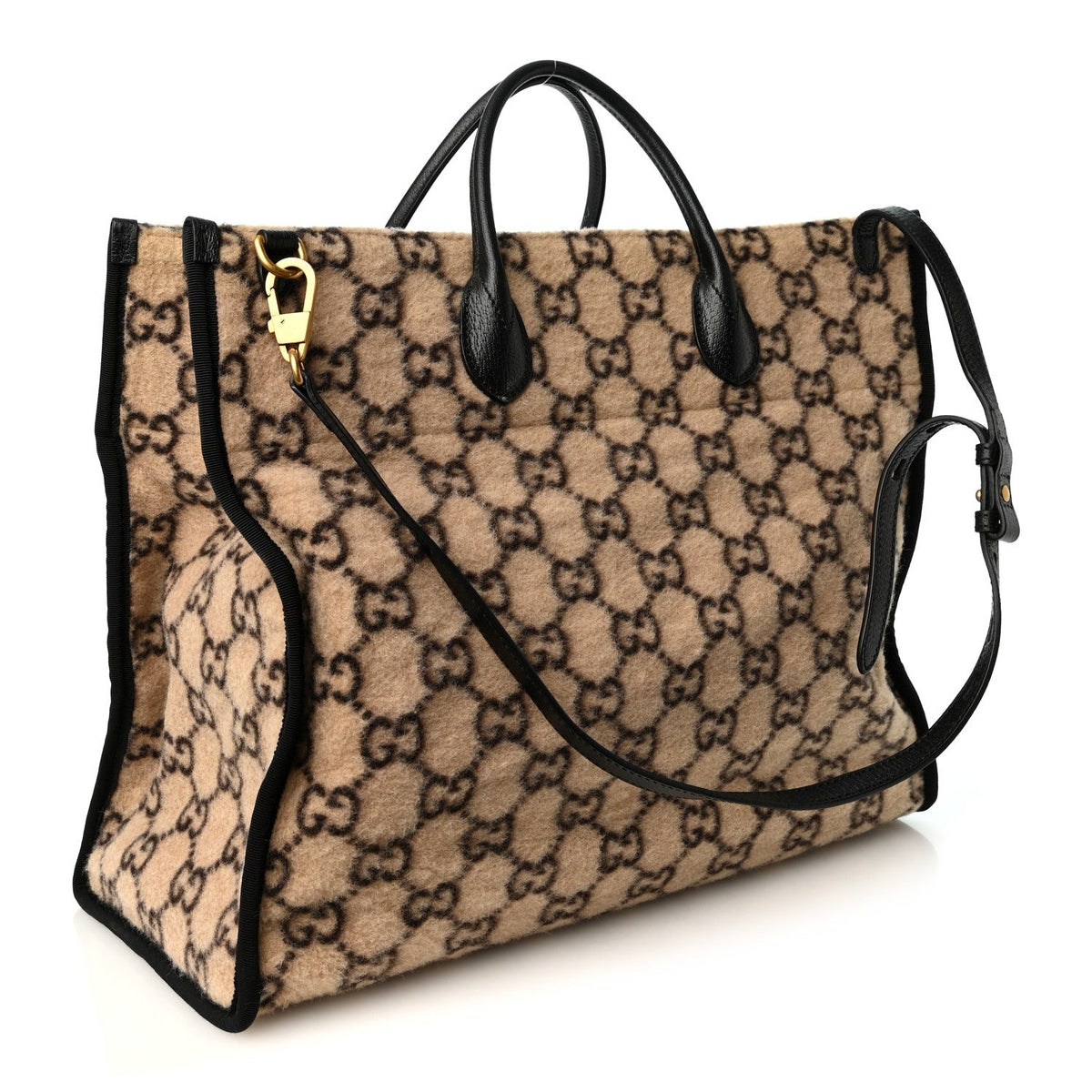Covered Wool GG Monogram Large Tote Bag Beige Ebony