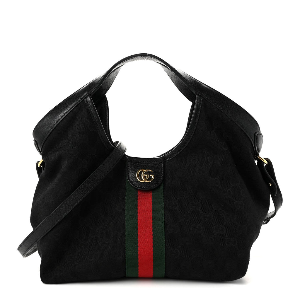 Denim GG Monogram Web Small Giglio Tote Black