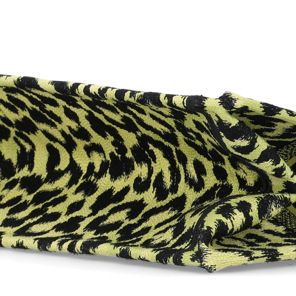 Canvas Mizza Embroidered Medium Leopard Book Tote Lime Pop