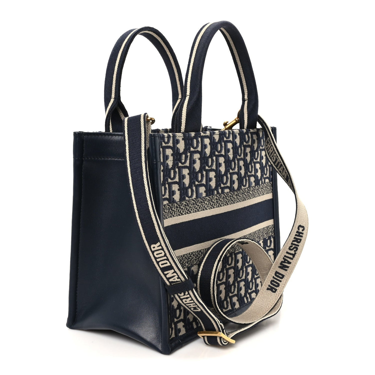 Oblique Calfskin Small Book Tote With Strap Blue Multicolor